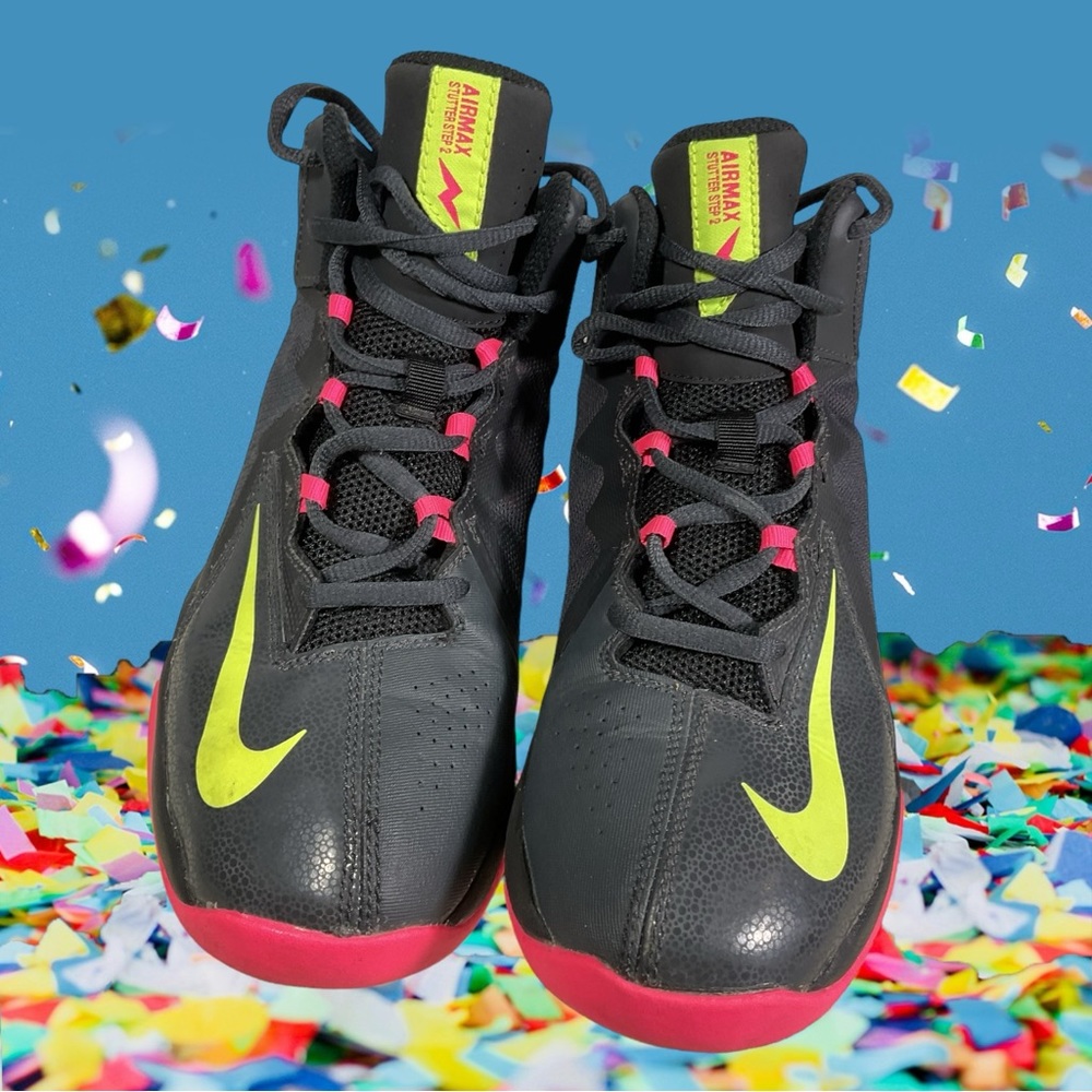 Nike Air Max Stutter Step 2Youth Black/Pink/Neon Yellow Shoes Sz 5Y #653754-002